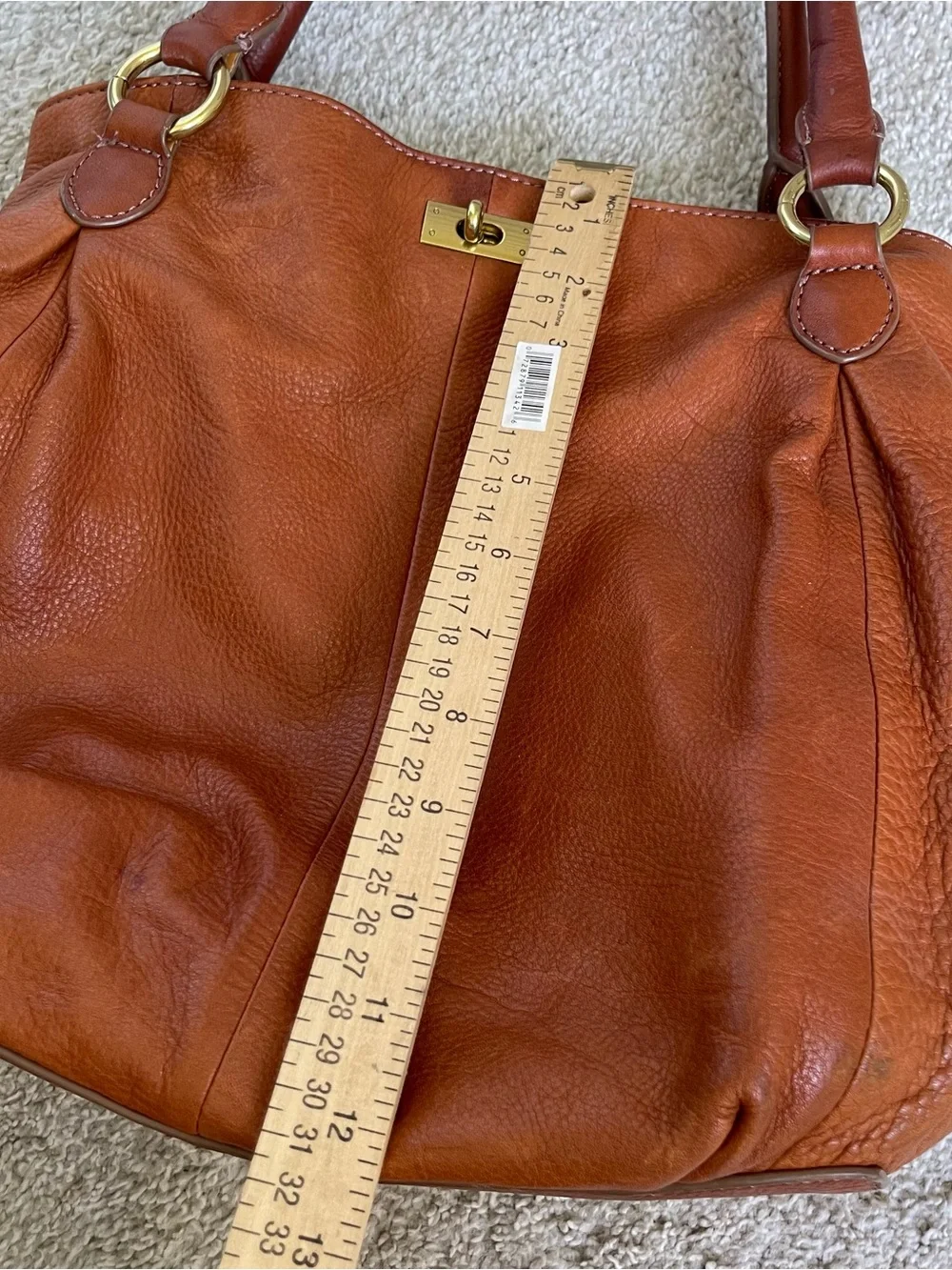 J.Crew Brompton Large Hobo Shoulder Bag Top Handed Cognac Brown Pebbled Leather